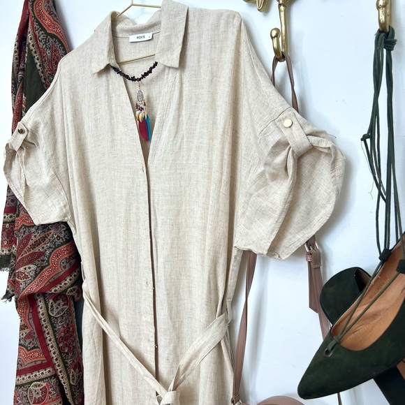 🆕NWT Soft, breathable shirt-dress in a timeless oat neutral. Xl ptp 24” l 54” - Picture 5 of 5